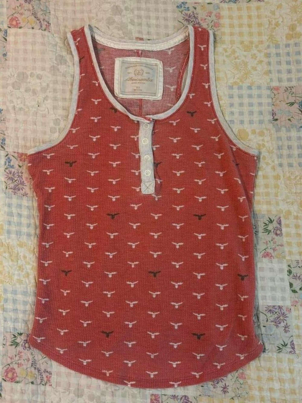 Abercrombie & Fitch Red Tank Top with Horn Print and White Trim